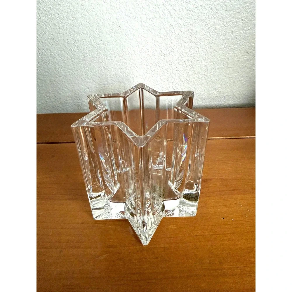 Royal Crystal Rock RCR Italy 24% Lead Crystal‎ Star Candle Holder Vase 3.25